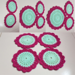 6 Pieces Turquoise & Hot Pink Crochet Table Mat Set 7 Inch & 9 Inch Handmade Dining Placemat | MNK Shop