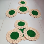 4 Pieces Off White & Green Crochet Table Mat Set 8.5 Inch & 10.5 Inch Handmade Dining Placemat | MNK Shop - Image 6