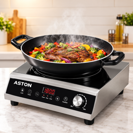 1 Piece Aston Multifunction Infrared Cooker | Stainless Steel Body & Crystal Glass Top with Manual Knob | MNK SHOP