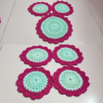 6 Pieces Turquoise & Hot Pink Crochet Table Mat Set 7 Inch & 9 Inch Handmade Dining Placemat | MNK Shop - Image 6