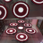 7 Pieces Maroon & White Cotton Table Mat Set 9 Inch with 3.5 Inch Coaster | Handmade Dining Placemat | MNK Shop - Image 5