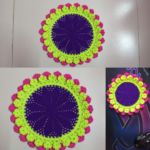 12 Inch Pink, Yellow & Navy Blue Handmade Cotton Crochet Table Mat | Round Dining Placemat | MNK Shop - Image 5