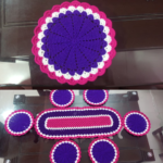 7 Pieces Navy Blue, Pink & White Crochet Table Mat Set with 26 Inch Table Runner | Handmade Dining Placemat | MNK Shop