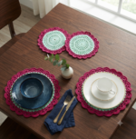 6 Pieces Turquoise & Hot Pink Crochet Table Mat Set 7 Inch & 9 Inch Handmade Dining Placemat | MNK Shop - Image 5