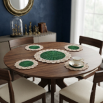 4 Pieces Off White & Green Crochet Table Mat Set 8.5 Inch & 10.5 Inch Handmade Dining Placemat | MNK Shop - Image 7